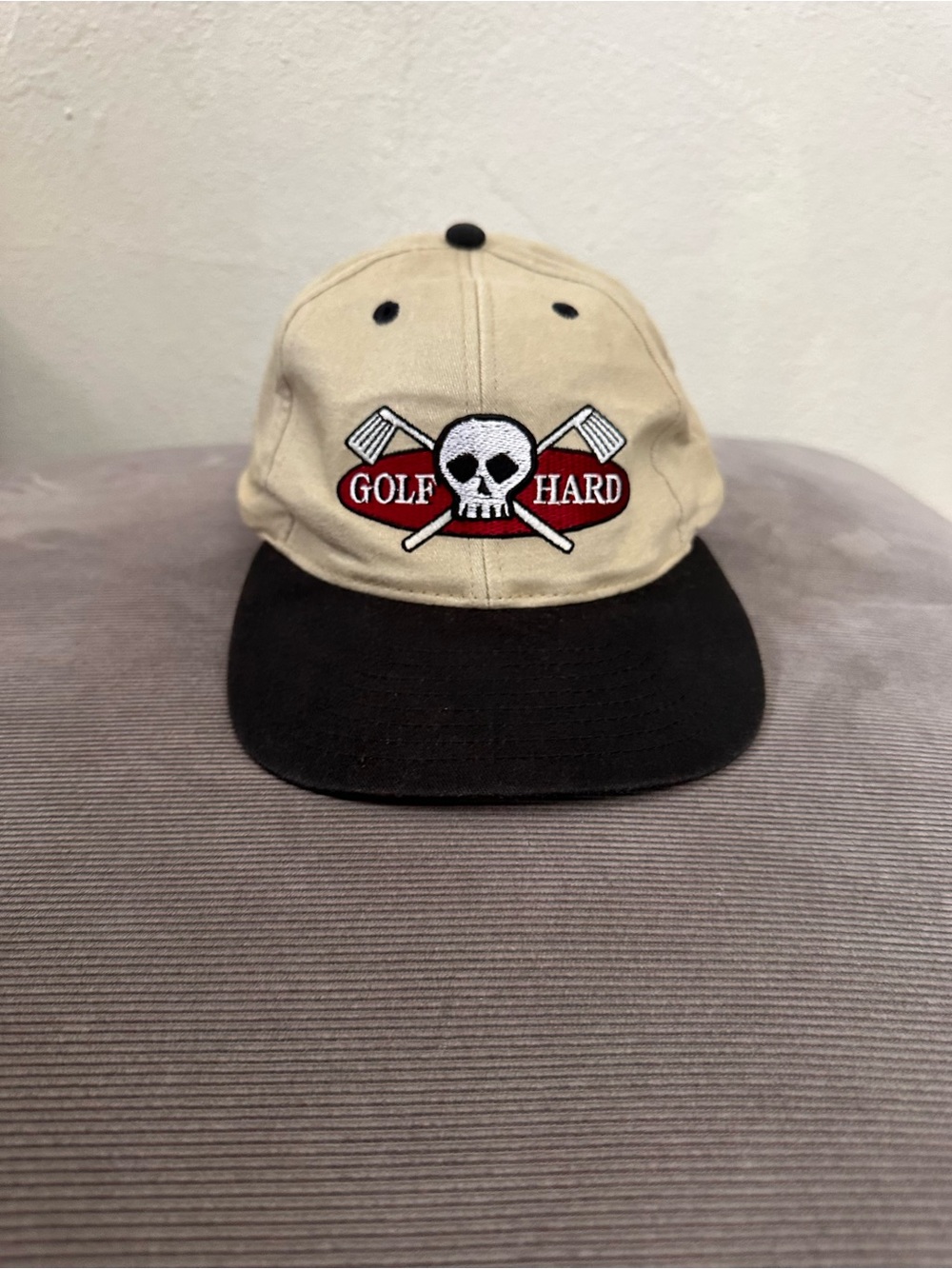 Vintage Udamon Golf Hard Cap Hat Woven Black White Stitched Logo